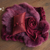 Burgundy Newborn Photography Props, Newborn Merino Wool Blanket,Newborn Posing Pillow,Newborn Teddy Bear Toy,Velvet Newborn Pillow,Baby Bear