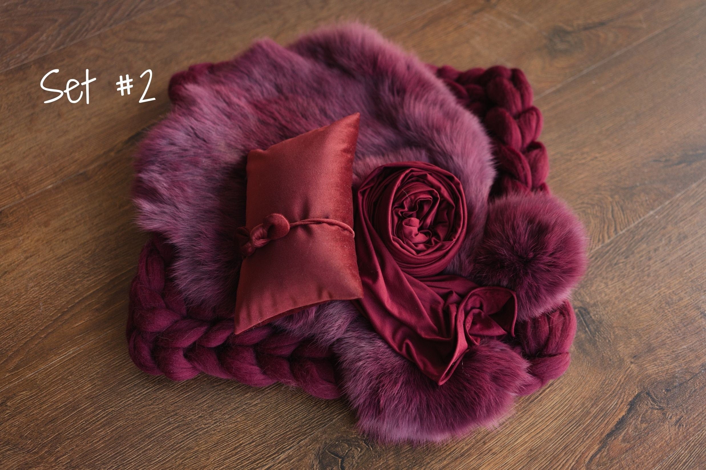 Burgundy Newborn Photography Props, Newborn Merino Wool Blanket,Newborn Posing Pillow,Newborn Teddy Bear Toy,Velvet Newborn Pillow,Baby Bear