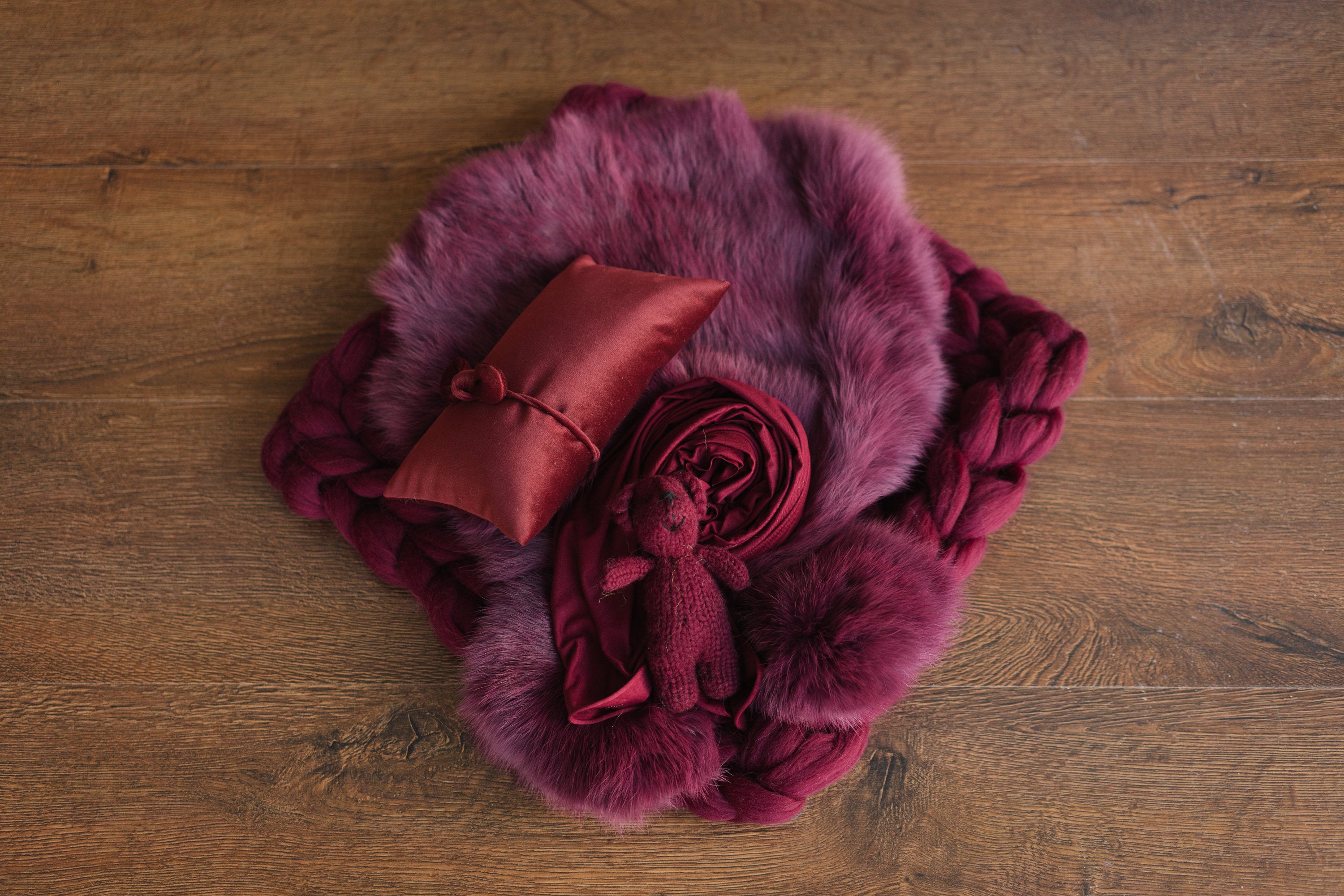 Burgundy Newborn Photography Props, Newborn Merino Wool Blanket,Newborn Posing Pillow,Newborn Teddy Bear Toy,Velvet Newborn Pillow,Baby Bear