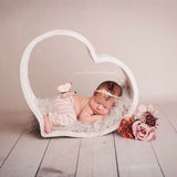 Wooden newborn heart bowl – handmade photography prop with vintage finish