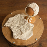 Newborn Crochet Romper and Bonnet for Girl, Newborn Knitted Outfit Girl, Newborn Girl Outfit, Newborn Girl Bonnet,Newborn Photography props