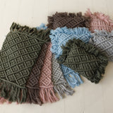 Boho macrame newborn props — matching pillow and placemat add natural texture, warmth, and timeless charm to newborn photo shoots.