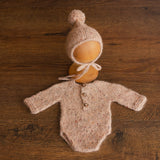 Newborn Romper Outfit with Pom Pom Hat, Newborn Boy Coming Home Outfit, Newborn Girl Romper,Newborn Knitted Outfit,Newborn Photography props