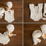 Newborn Knitted Romper for Girl with Bonnet & Wrap,Newborn Romper Girl,Newborn Girl Outfit,Newborn Photography Props,Newborn Photo Props Set