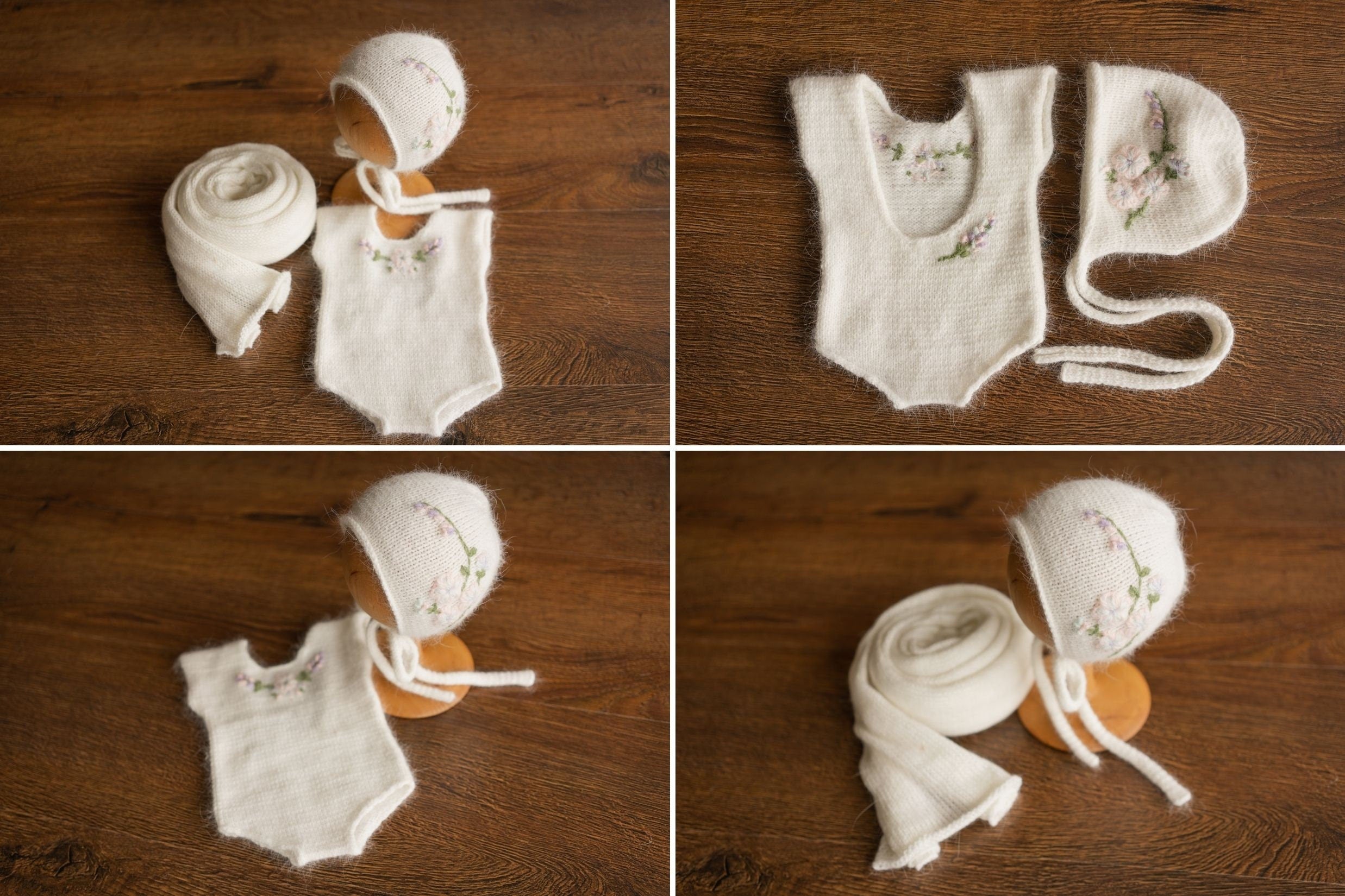 Newborn Knitted Romper for Girl with Bonnet & Wrap,Newborn Romper Girl,Newborn Girl Outfit,Newborn Photography Props,Newborn Photo Props Set