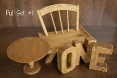 Newborn Wooden Chair and 'ONE' Letters Set, Cake Smash Props,Photography Props for Cake Smash and First Birthday Photos,Newborn Wooden Chair