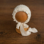 Newborn Knitted Bonnet with Pearls and Chiffon Ties, Newborn Girl Outfit, Newborn Girl Bonnet, Newborn Photography Props for Girl, Girl Hat