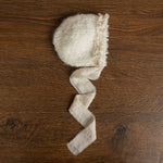 Newborn Knitted Bonnet with Pearls and Chiffon Ties, Newborn Girl Outfit, Newborn Girl Bonnet, Newborn Photography Props for Girl, Girl Hat