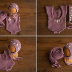 Newborn Knitted Romper for Girl with Bonnet & Wrap,Newborn Romper Girl,Newborn Girl Outfit,Newborn Photography Props,Newborn Photo Props Set