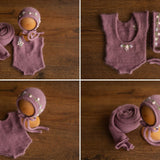 Newborn Knitted Romper for Girl with Bonnet & Wrap,Newborn Romper Girl,Newborn Girl Outfit,Newborn Photography Props,Newborn Photo Props Set