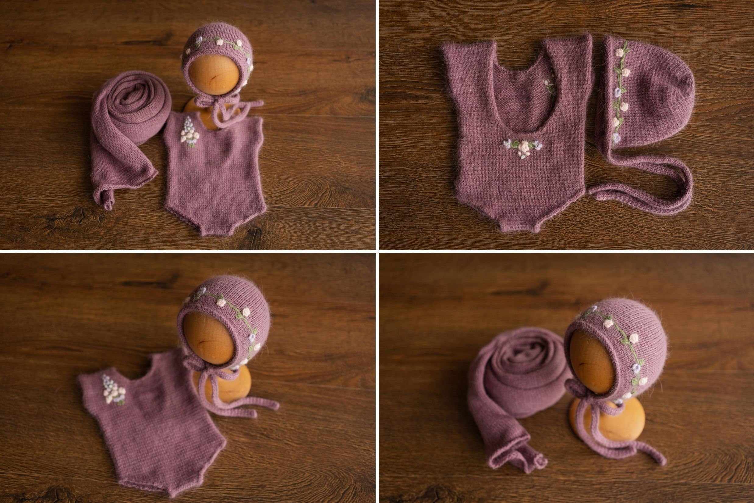 Newborn Knitted Romper for Girl with Bonnet & Wrap,Newborn Romper Girl,Newborn Girl Outfit,Newborn Photography Props,Newborn Photo Props Set