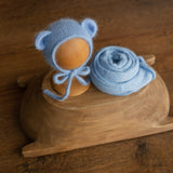 Newborn Teddy Bear Hat and Knitted Wrap Set, Newborn Knitted Outfit,Newborn Photography Props,Newborn Knitted Wrap,Newborn Bear Hat Prop
