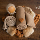 Copper Newborn Photography Props Set, Newborn Merino Wool Blanket, Newborn Knitted Wrap and Bonnet, Newborn Posing Pillow, Newborn Fur Prop