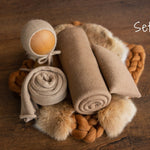 Copper Newborn Photography Props Set, Newborn Merino Wool Blanket, Newborn Knitted Wrap and Bonnet, Newborn Posing Pillow, Newborn Fur Prop