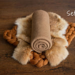 Copper Newborn Photography Props Set, Newborn Merino Wool Blanket, Newborn Knitted Wrap and Bonnet, Newborn Posing Pillow, Newborn Fur Prop