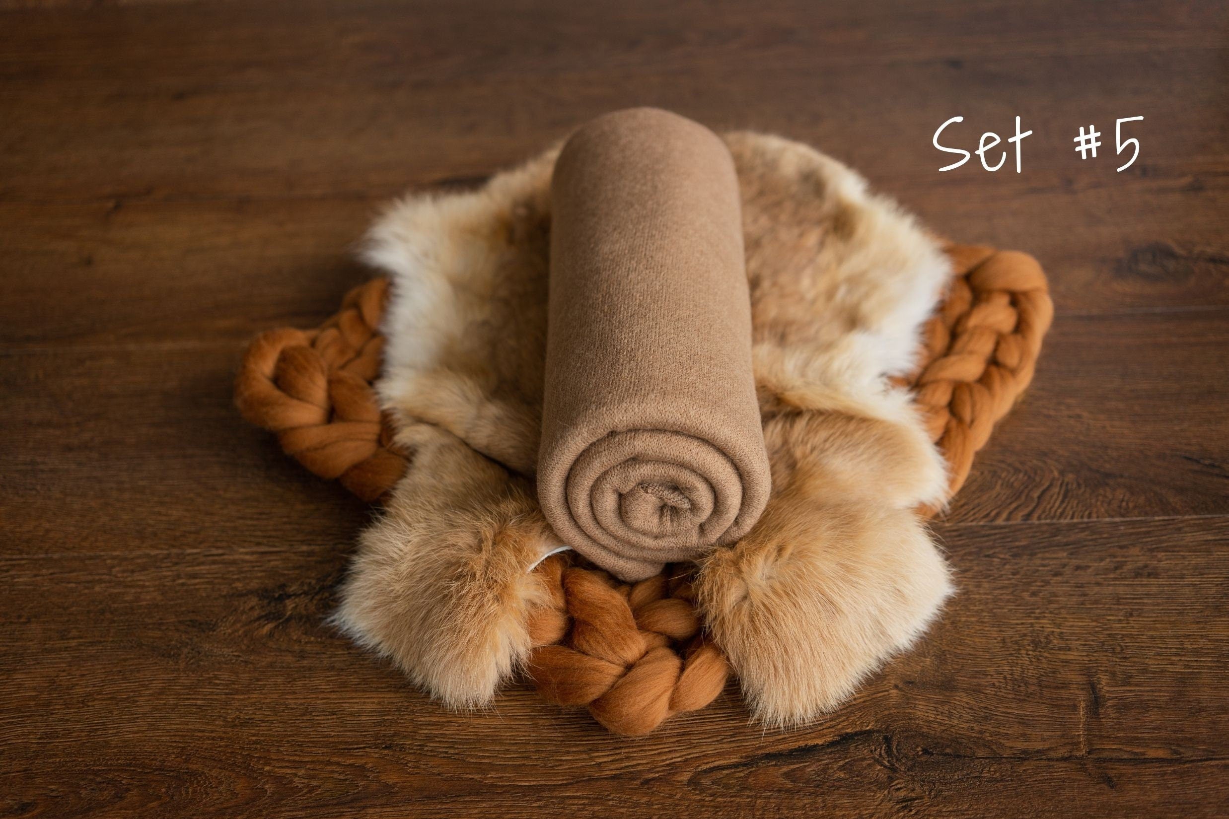 Copper Newborn Photography Props Set, Newborn Merino Wool Blanket, Newborn Knitted Wrap and Bonnet, Newborn Posing Pillow, Newborn Fur Prop