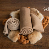 Copper Newborn Photography Props Set, Newborn Merino Wool Blanket, Newborn Knitted Wrap and Bonnet, Newborn Posing Pillow, Newborn Fur Prop
