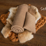 Copper Newborn Photography Props Set, Newborn Merino Wool Blanket, Newborn Knitted Wrap and Bonnet, Newborn Posing Pillow, Newborn Fur Prop