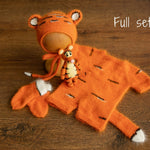 Tiger Newborn Knitted Outfit,Newborn Tiger Outfit,Newborn Photography props,Baby Tiger Costume,Newborn Felted Tiger Toy,Tiger Bonnet and Toy