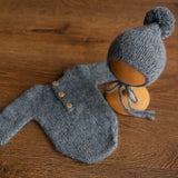 Newborn Romper Outfit with Pom Pom Hat, Newborn Boy Coming Home Outfit, Newborn Girl Romper,Newborn Knitted Outfit,Newborn Photography props