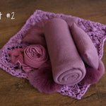 Newborn Plum Photography Props Set, Newborn Knitted Blanket, Newborn Posing Fabric, Newborn Fabric Backdrop Prop, Newborn Posing Pillow Prop