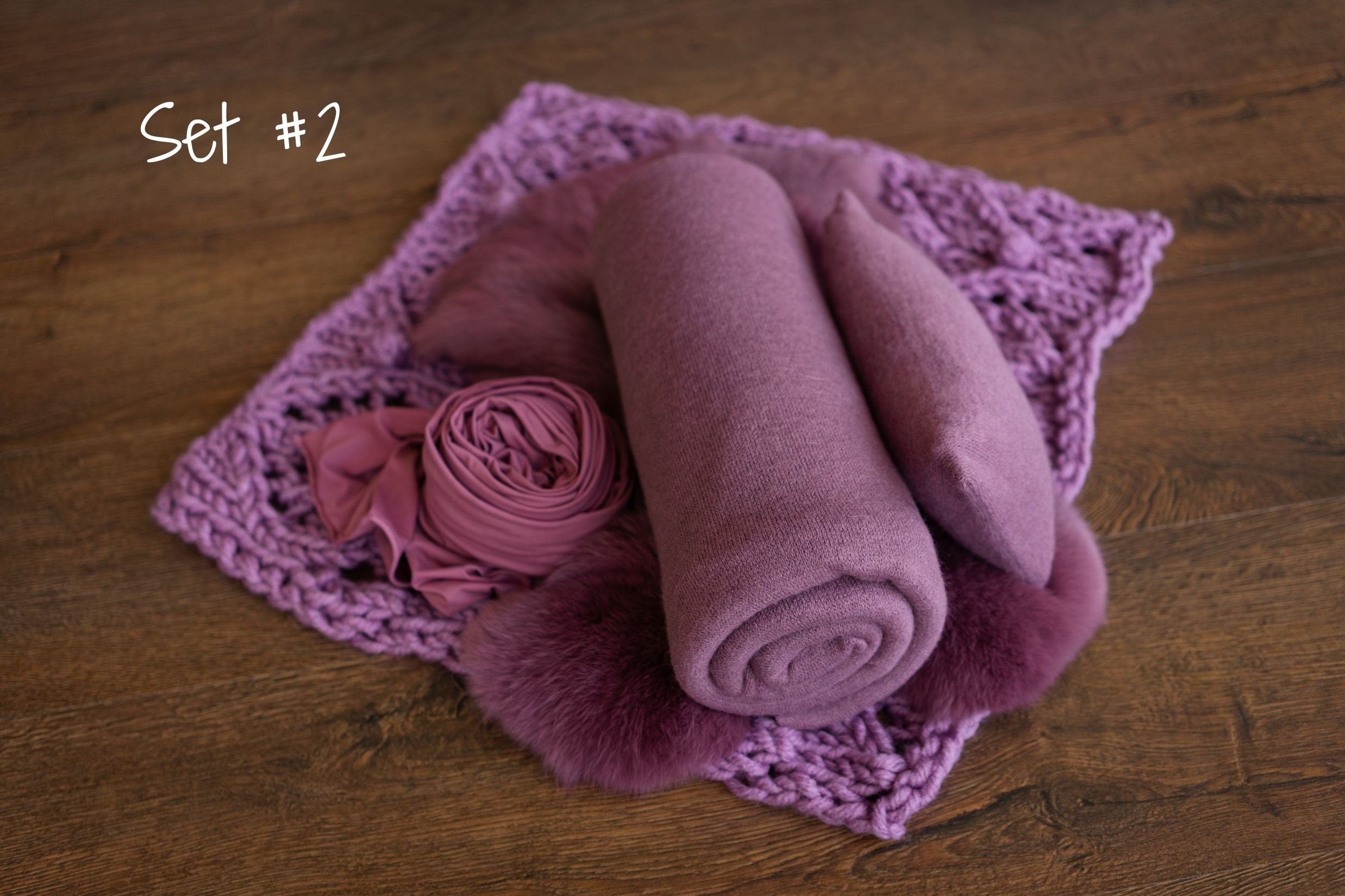 Newborn Plum Photography Props Set, Newborn Knitted Blanket, Newborn Posing Fabric, Newborn Fabric Backdrop Prop, Newborn Posing Pillow Prop
