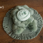 Sage Newborn Photography Props Set, Newborn Round Macrame Rug, Newborn Knitted Wrap and Bonnet, Newborn Fur Rug, Newborn Knitted Bonnet