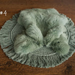 Sage Newborn Photography Props Set, Newborn Round Macrame Rug, Newborn Knitted Wrap and Bonnet, Newborn Fur Rug, Newborn Knitted Bonnet