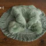 Sage Newborn Photography Props Set, Newborn Round Macrame Rug, Newborn Knitted Wrap and Bonnet, Newborn Fur Rug, Newborn Knitted Bonnet