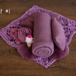 Newborn Plum Photography Props Set, Newborn Knitted Blanket, Newborn Posing Fabric, Newborn Fabric Backdrop Prop, Newborn Posing Pillow Prop
