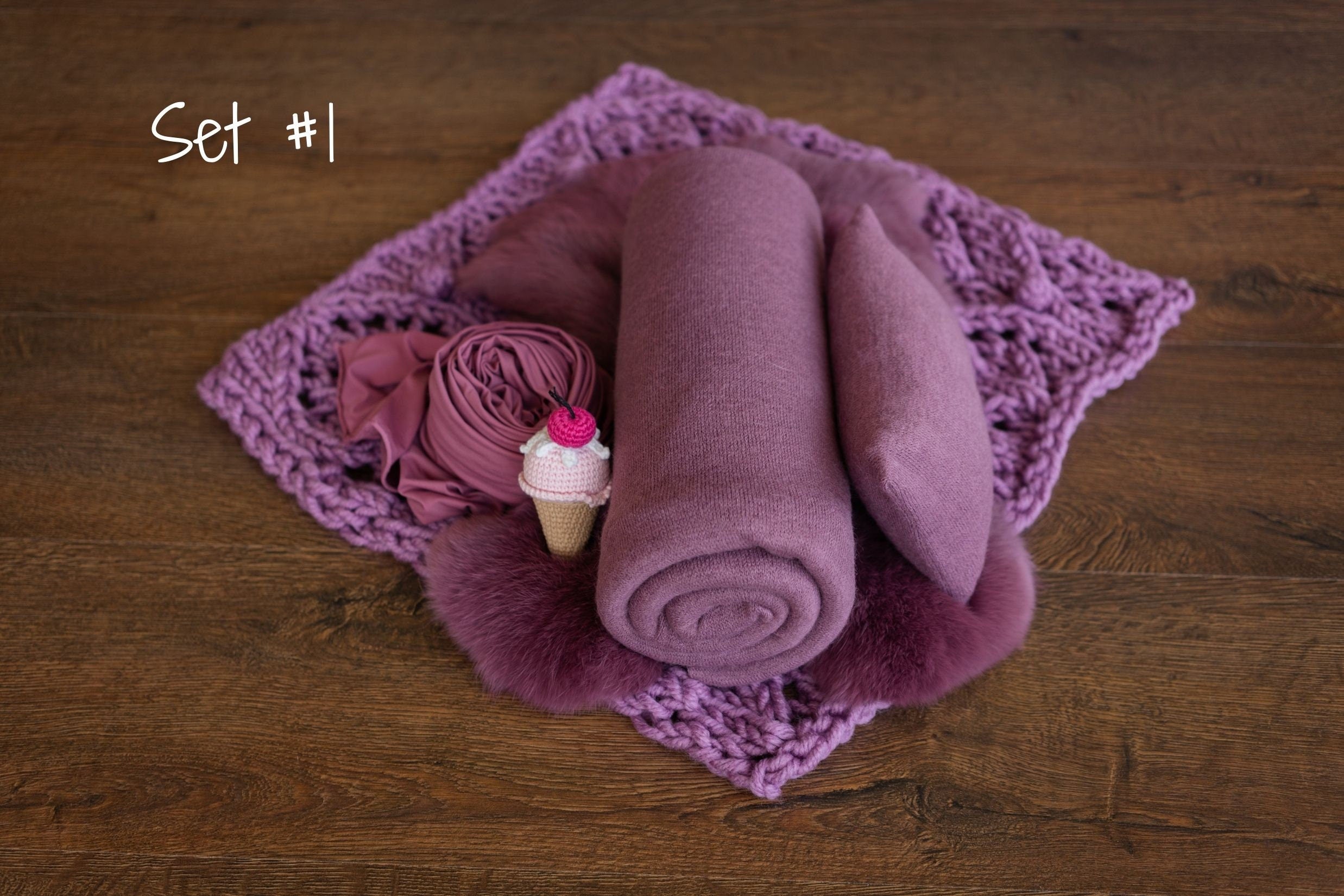 Newborn Plum Photography Props Set, Newborn Knitted Blanket, Newborn Posing Fabric, Newborn Fabric Backdrop Prop, Newborn Posing Pillow Prop