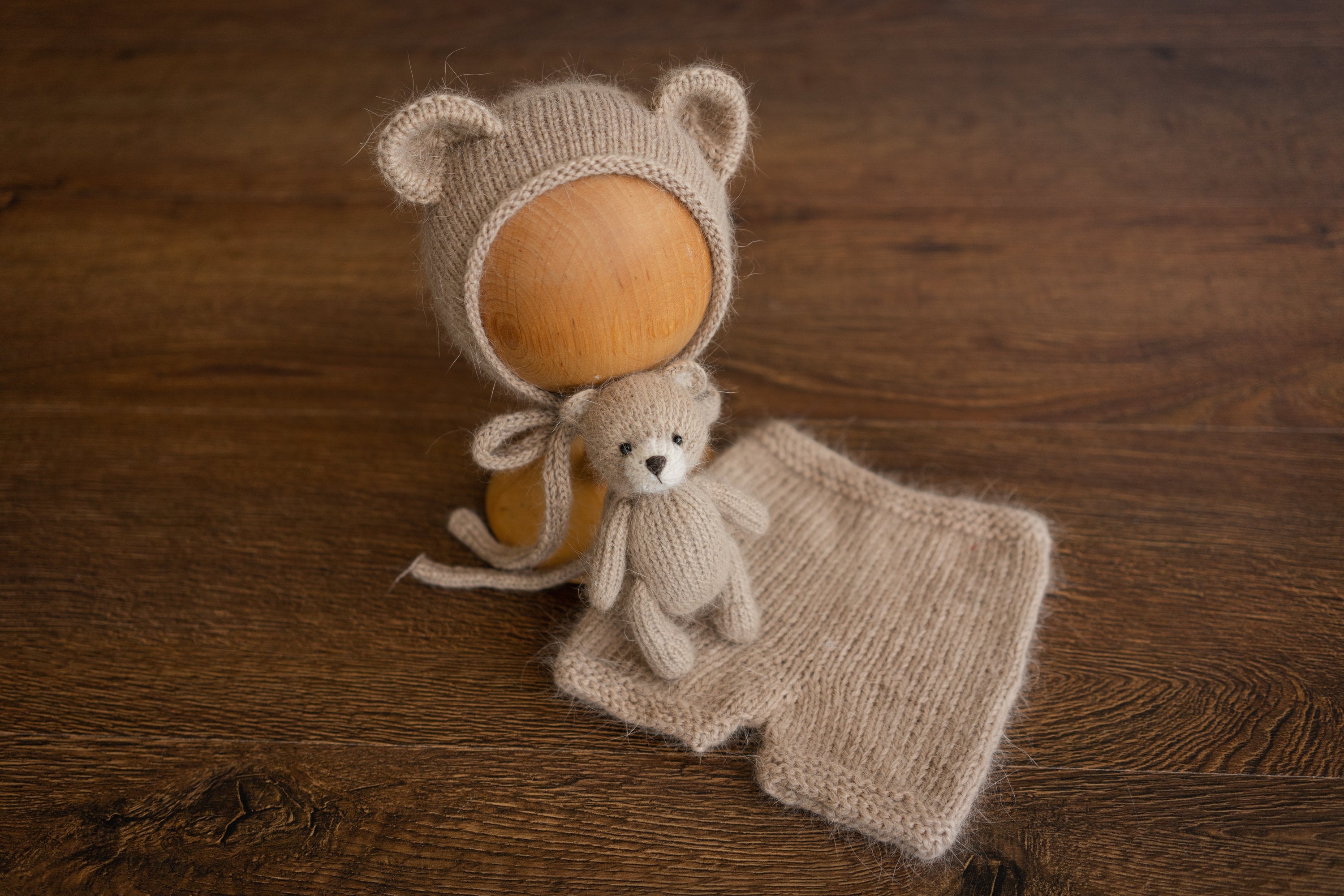 Newborn Knit Teddy Bear Outfit with Toy, Newborn Knitted Outfit, Newborn Bear Hat, Newborn Photography Props Set, Newborn Teddy Bear Outfit