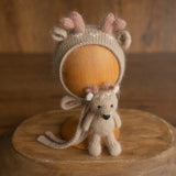 Newborn Deer Hat with Toy, Newborn Christmas Deer Outfit, Newborn Crochet Deer Hat, Newborn Photography Props, Newborn Knitted Outfit Xmas
