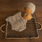 Newborn Knitted Girl Romper, Newborn Girl Bonnet, Newborn Romper Girl, Newborn Girl Outfit,Newborn Photography Props,Newborn Photo Props Set