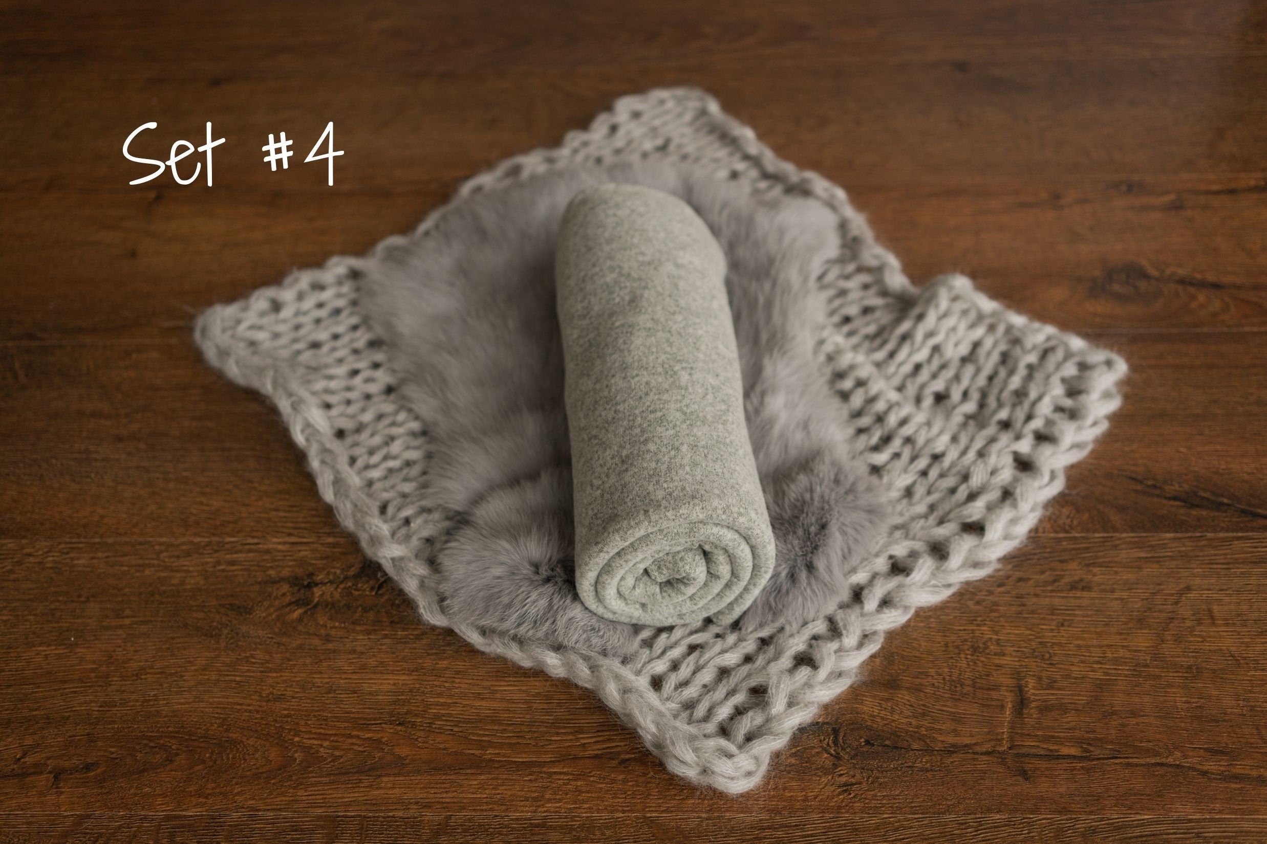 Gray Newborn Photography Props, Newborn Knitted Bonnet and Wool Blanket, Newborn Posing Pillow, Newborn Fabric Backdrop for Beanbag Pillow