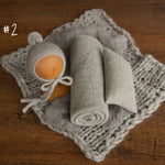 Gray Newborn Photography Props, Newborn Knitted Bonnet and Wool Blanket, Newborn Posing Pillow, Newborn Fabric Backdrop for Beanbag Pillow