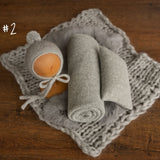 Gray Newborn Photography Props, Newborn Knitted Bonnet and Wool Blanket, Newborn Posing Pillow, Newborn Fabric Backdrop for Beanbag Pillow