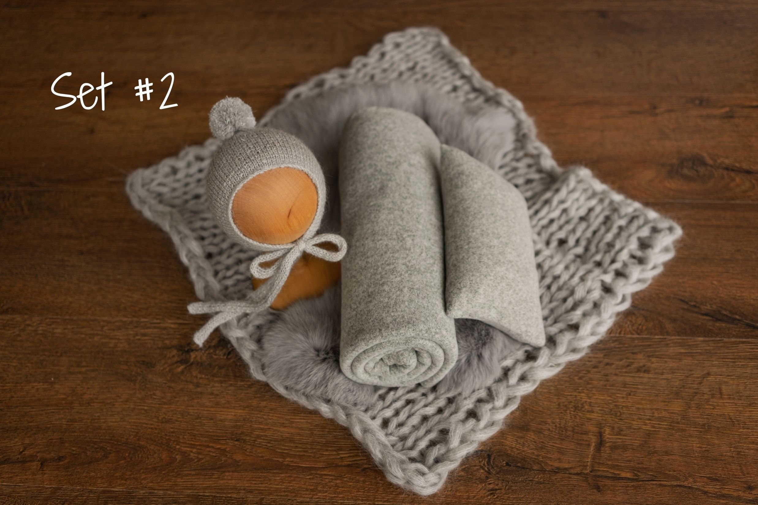 Gray Newborn Photography Props, Newborn Knitted Bonnet and Wool Blanket, Newborn Posing Pillow, Newborn Fabric Backdrop for Beanbag Pillow