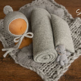 Gray Newborn Photography Props, Newborn Knitted Bonnet and Wool Blanket, Newborn Posing Pillow, Newborn Fabric Backdrop for Beanbag Pillow
