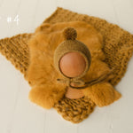 Mustard Newborn Photography Props, Newborn Knitted Bonnet and Wool Blanket, Newborn Posing Pillow, Newborn Fabric Wrap, Newborn Knit Blanket