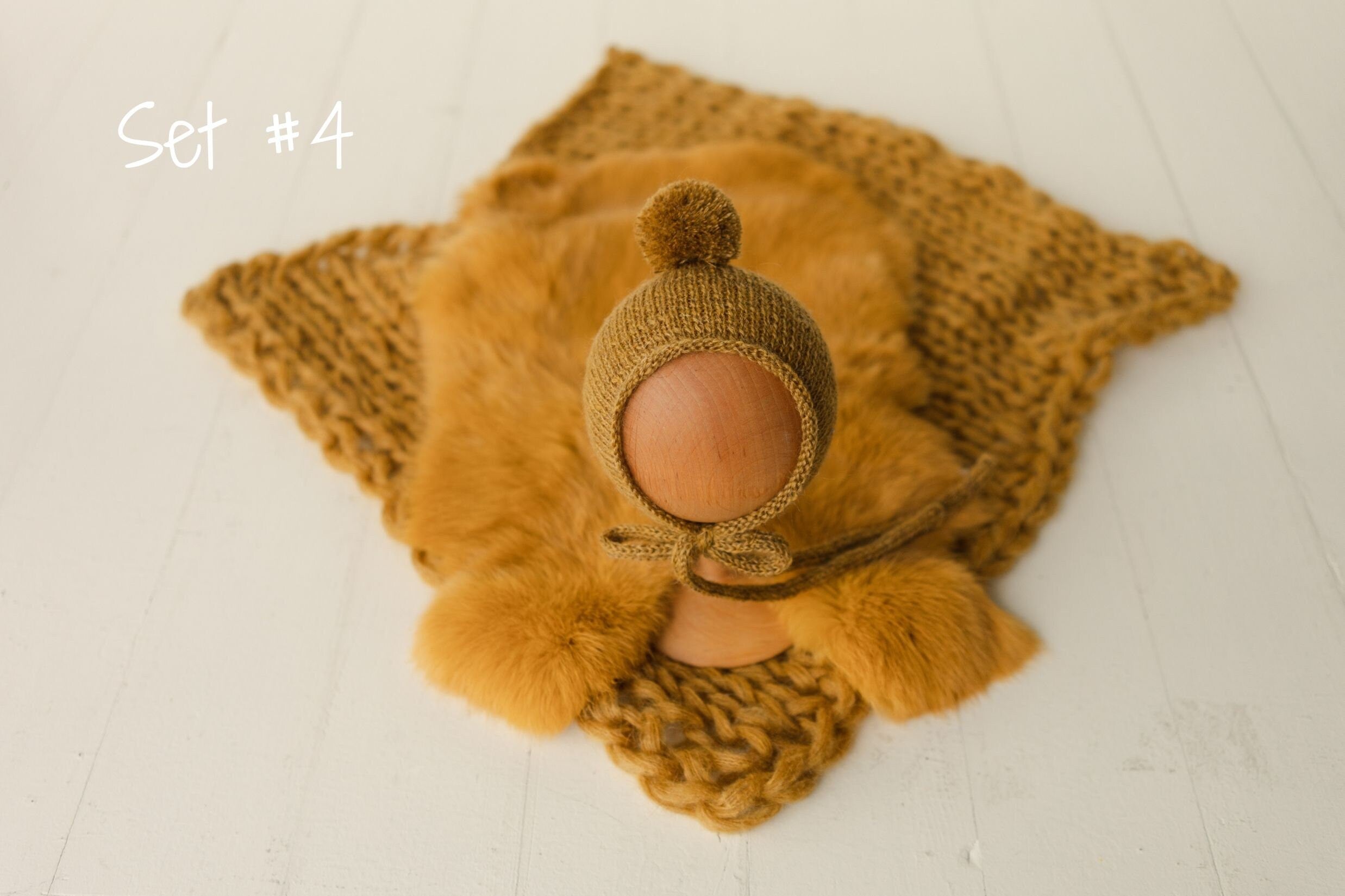 Mustard Newborn Photography Props, Newborn Knitted Bonnet and Wool Blanket, Newborn Posing Pillow, Newborn Fabric Wrap, Newborn Knit Blanket