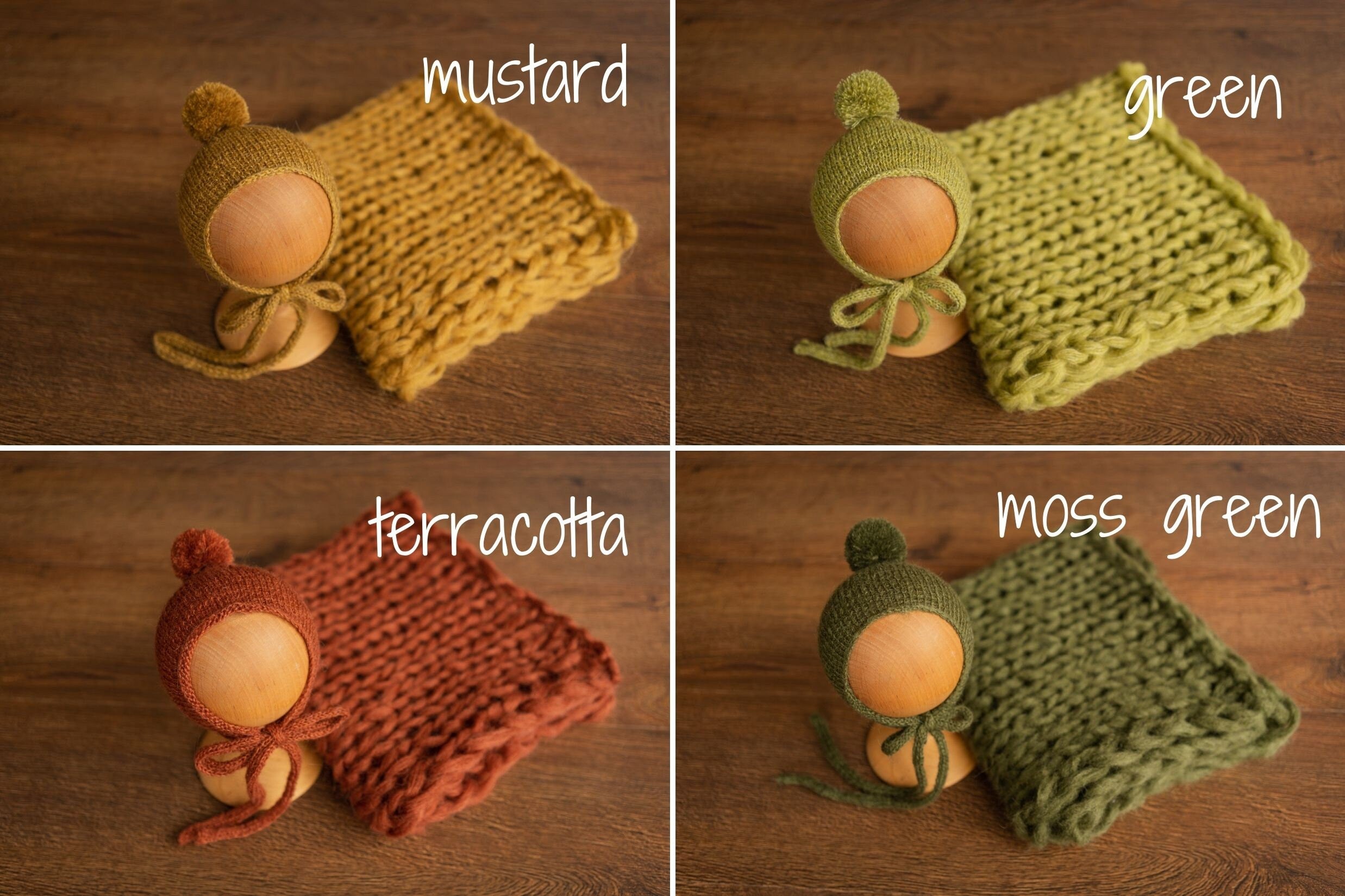 Soft knitted baby blanket and pom-pom hat – newborn photo session accessory