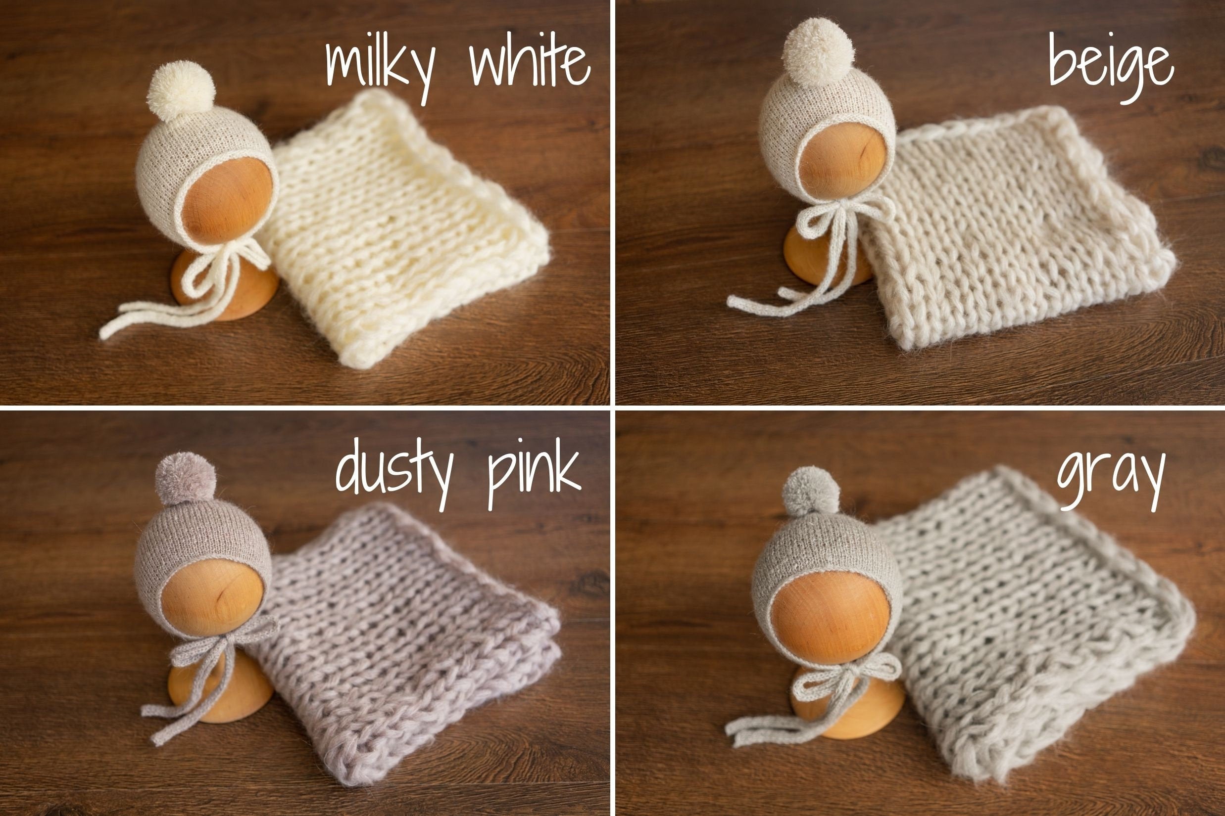 Soft knitted baby blanket and pom-pom hat – newborn photo session accessory