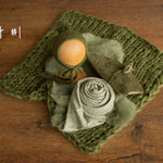 Moss Green Newborn Photography Props, Newborn Knitted Bonnet and Wool Blanket, Newborn Posing Pillow, Newborn Posing Fabric Backdrop Beanbag