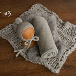 Gray Newborn Photography Props, Newborn Knitted Bonnet and Wool Blanket, Newborn Posing Pillow, Newborn Fabric Backdrop for Beanbag Pillow