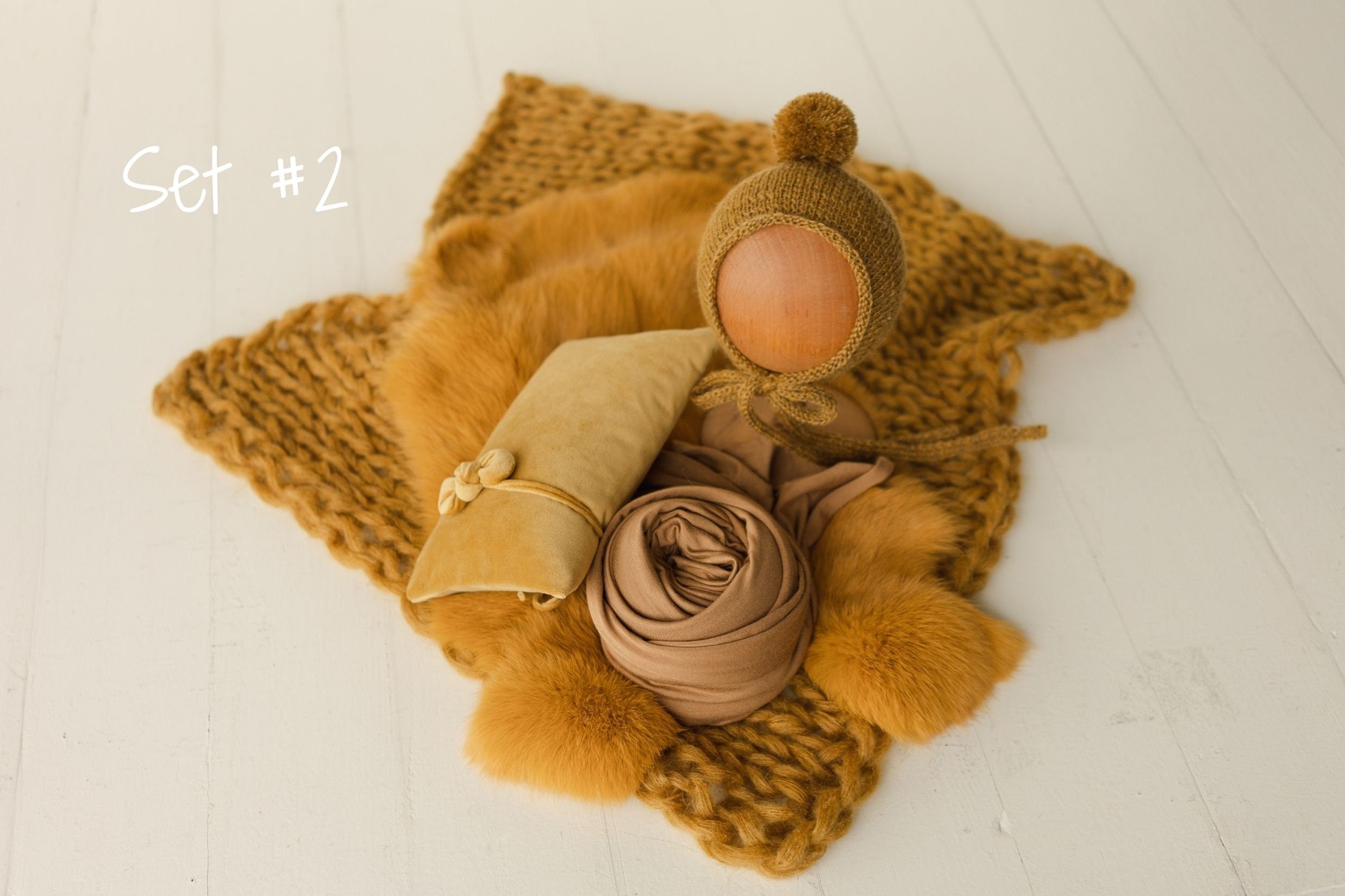 Mustard Newborn Photography Props, Newborn Knitted Bonnet and Wool Blanket, Newborn Posing Pillow, Newborn Fabric Wrap, Newborn Knit Blanket