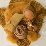 Mustard Newborn Photography Props, Newborn Knitted Bonnet and Wool Blanket, Newborn Posing Pillow, Newborn Fabric Wrap, Newborn Knit Blanket
