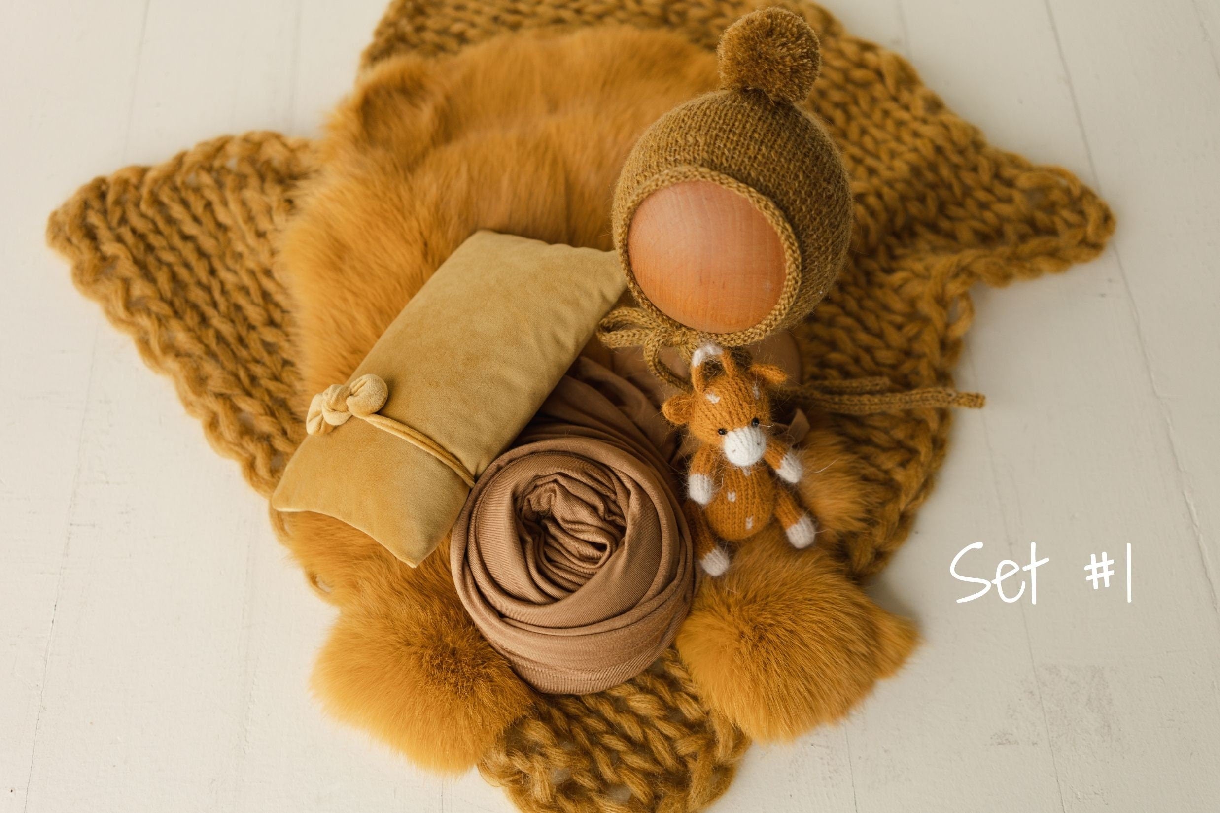 Mustard Newborn Photography Props, Newborn Knitted Bonnet and Wool Blanket, Newborn Posing Pillow, Newborn Fabric Wrap, Newborn Knit Blanket