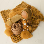 Mustard Newborn Photography Props, Newborn Knitted Bonnet and Wool Blanket, Newborn Posing Pillow, Newborn Fabric Wrap, Newborn Knit Blanket