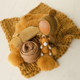 Mustard Newborn Photography Props, Newborn Knitted Bonnet and Wool Blanket, Newborn Posing Pillow, Newborn Fabric Wrap, Newborn Knit Blanket